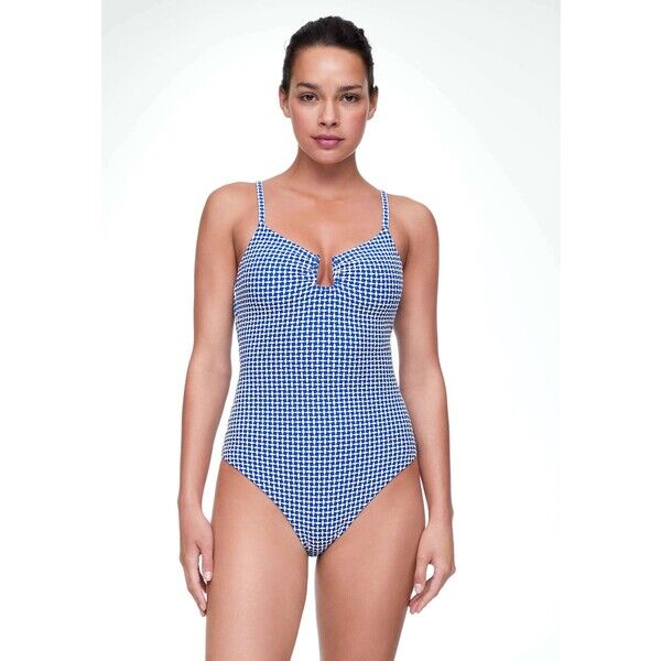 OYSHO DITSY GEOMETRIC U-NOTCH NECKLINE Kostium kąpielowy blue OY181G08J-K11