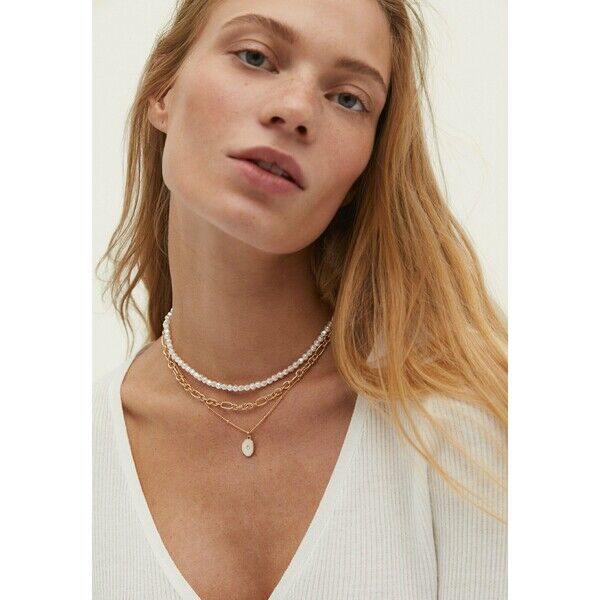 Stradivarius SET OF 4 STONE AND FAUX PEARL Naszyjnik white STH51L0ZG-A11