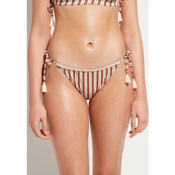 Calzedonia RODI  Dół od bikini brown white stripes C2F81I0FK-O11