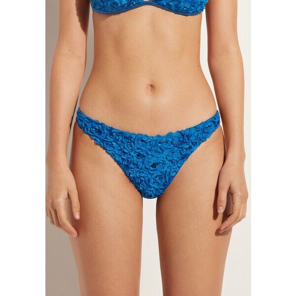 Calzedonia PARIGI BRAZILIAN Dół od bikini blau blue roses C2F81I0FO-K11