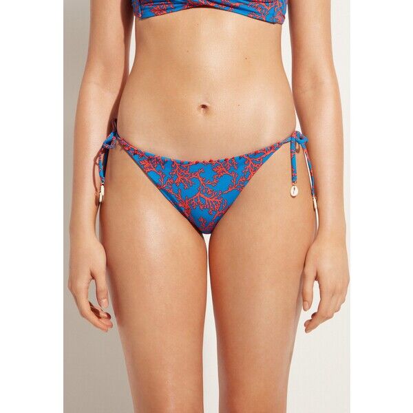 Calzedonia BALI CORAL PATTERN TIE Dół od bikini blau orange coral C2F81I0FV-K11