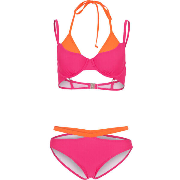 Bonprix Bikini na fiszbinach (2 części), z poliamidu z recyklingu ciemnoróżowo-pomarańczowy