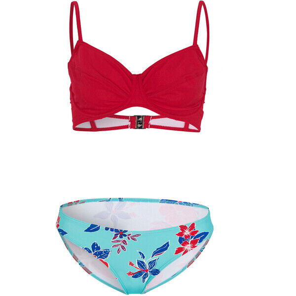 Bonprix Bikini na fiszbinach (2 części), z poliamidu z recyklingu morsko-czerwony w roślinny wzór