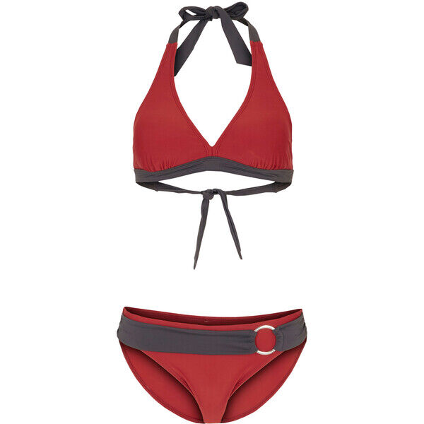 Bonprix Bikini z ramiączkami wiązanymi na szyi (2 części), z poliamidu z recyklingu bordowo-szary