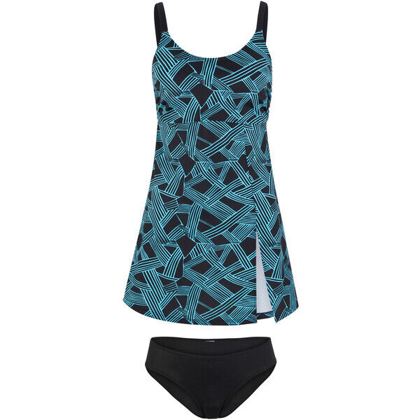Bonprix Tankini w dłuższej długości (2 części) czarno-niebieski karaibski z nadrukiem