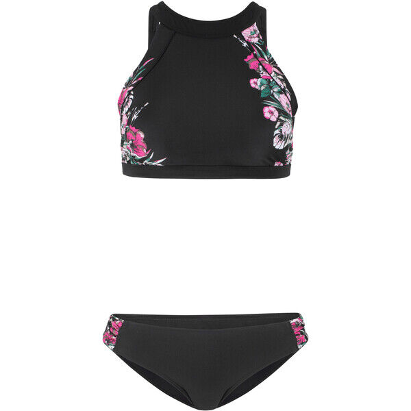 Bonprix Bikini z biustonoszem bustier (2 części), z poliamidu z recyklingu czarny z nadrukiem