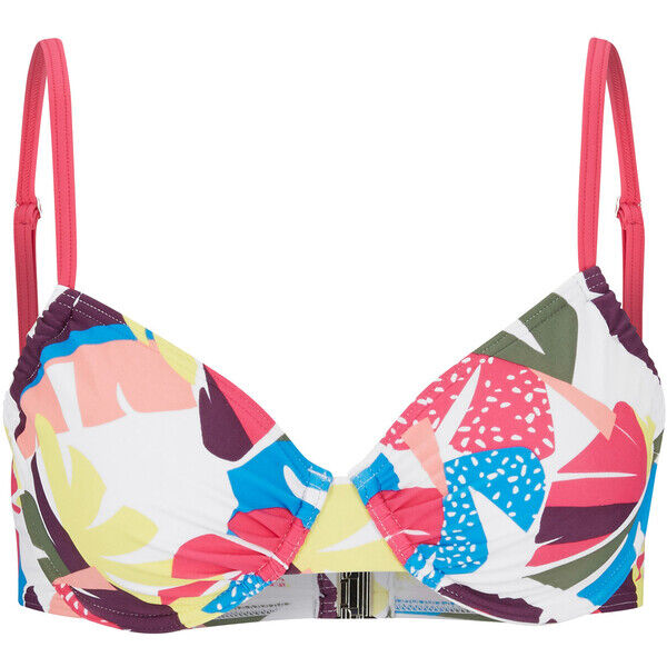 Bonprix Biustonosz bikini na fiszbinach biały w roślinny wzór