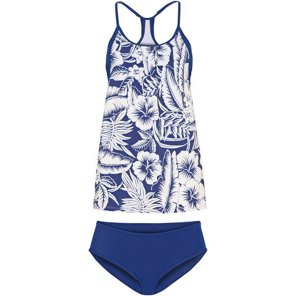 Bonprix Tankini (2 części) z poliamidu z recyklingu niebiesko-biały w roślinny wzór