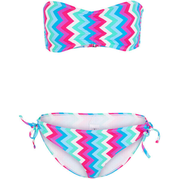 Bonprix Bikini bandeau (2 części) niebiesko-biało-różowy z nadrukiem
