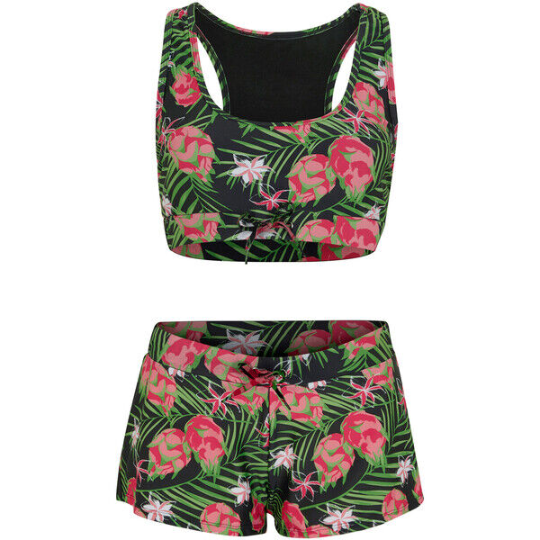 Bonprix Bikini z biustonoszem bustier (2 części) czarny z nadrukiem