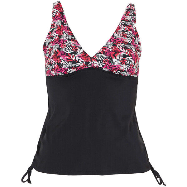 Bonprix Top tankini z poliamidu z recyklingu czarno-czerwony w roślinny wzór