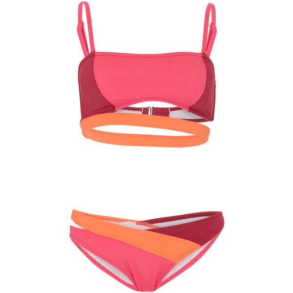 Bonprix Bikini bandeau (2 części) z poliamidu z recyklingu różowo-bordowo-koralowy