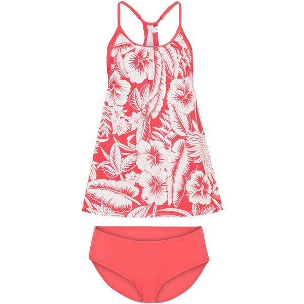 Bonprix Tankini (2 części) z poliamidu z recyklingu różowy hibiskus - biały w roślinny wzór