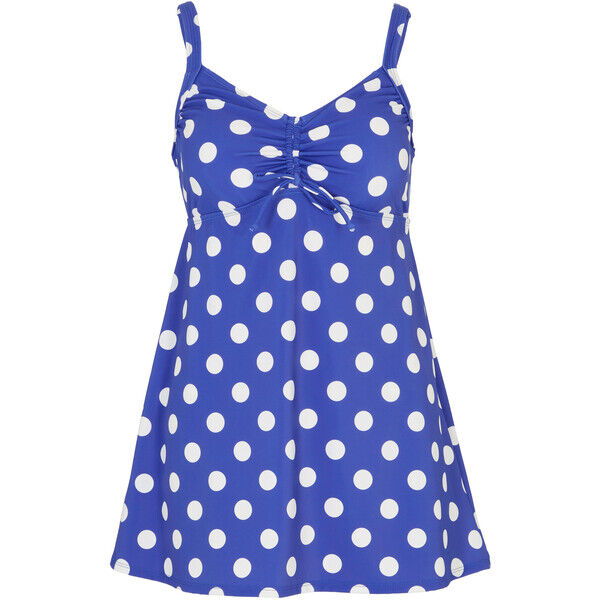 Bonprix Długi top tankini z poliamidu z recyklingu niebiesko-biały w kropki