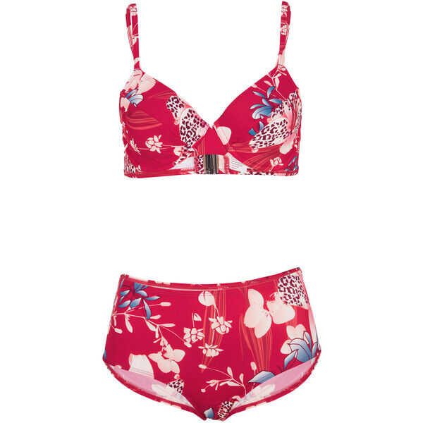 Bonprix Bikini na fiszbinach (2 części) z poliamidu z recyklingu jeżynowy w roślinny wzór
