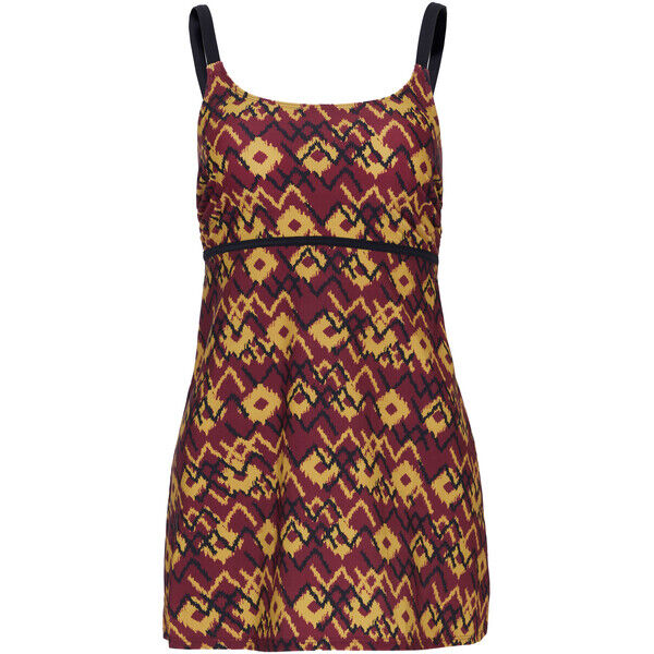Bonprix Długi top tankini oliwkowo-bordowy ze złotym nadrukiem