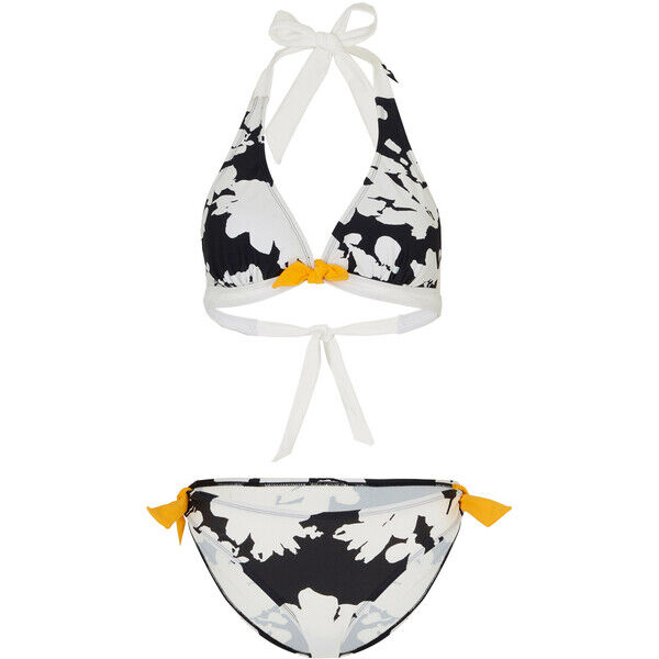 Bonprix Bikini (2 części), z poliamidu z recyklingu biało-czarny w roślinny wzór