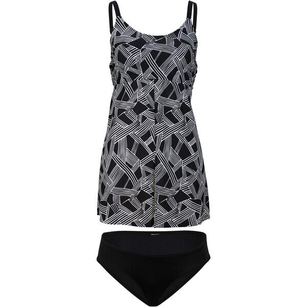 Bonprix Tankini w dłuższej długości (2 części) czarno-biały z nadrukiem