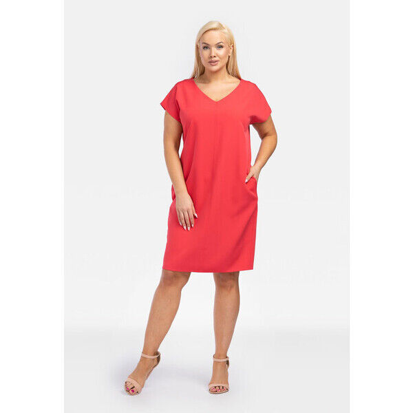 KARKO Sukienka elegancka KAJETANA Koralowy Oversize