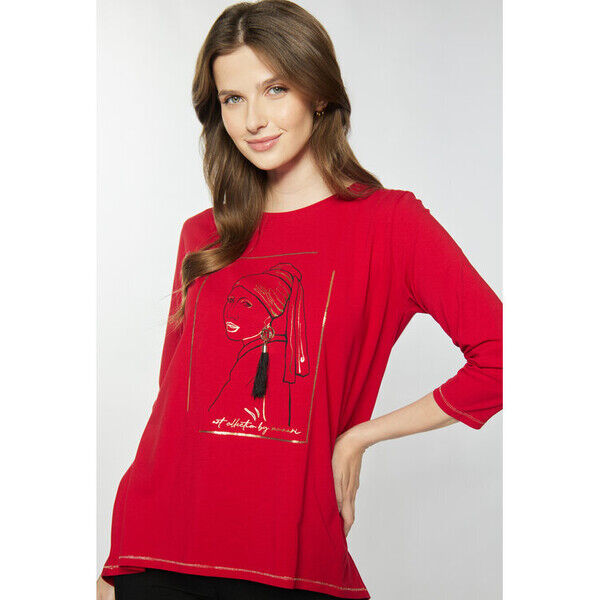 Monnari T-Shirt TSH0014-K005 Czerwony Regular Fit