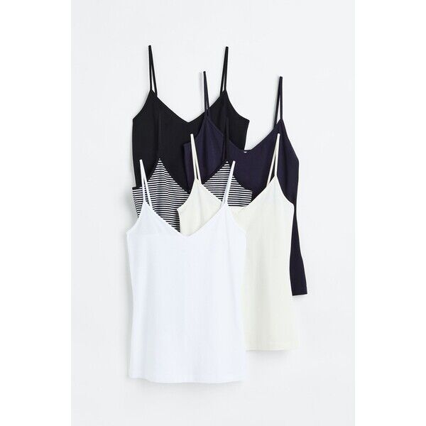 H&M Top na ramiączkach 5-pak - Dekolt w serek - Bez rękawów - 1080623012 Granatowy/Biały