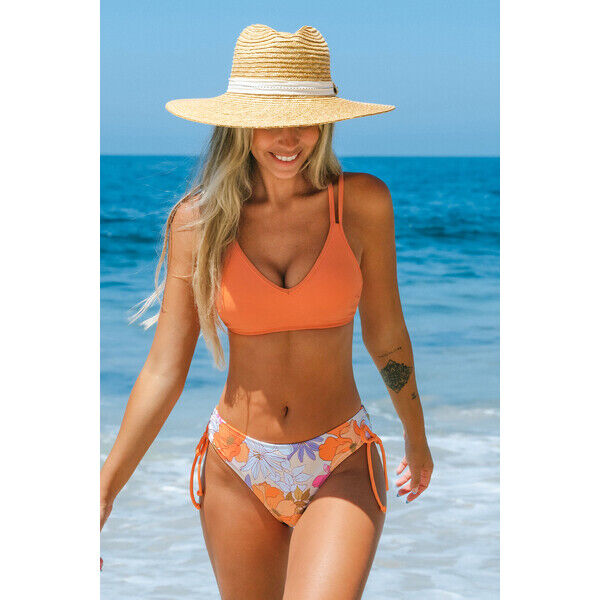 Cupshe Top na ramiączkach i marszczony komplet bikini ze sznurkiem 120000201232