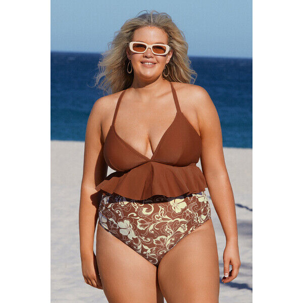 Cupshe Kostium kąpielowy bikini plus size z marszczeniem i wiązaniem na plecach 120000200458