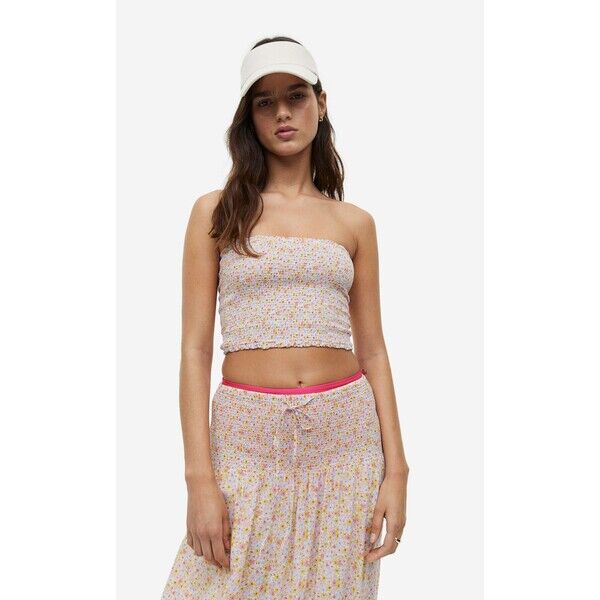 H&M Elastycznie marszczony top bandeau - 1142422001 Różowy/Kwiaty