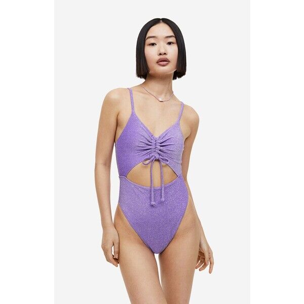 H&M Kostium kąpielowy ze sznurkiem - Dekolt w serek - Bez rękawów - 1144080002 Fioletowy/Brokat