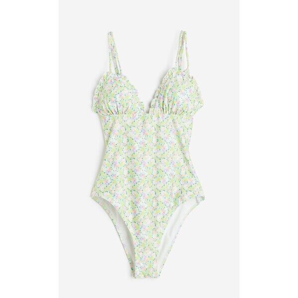 H&M Kostium kąpielowy z wycięciem High-leg - Bez rękawów - 1154218001 Jasnozielony/Kwiaty