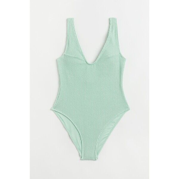 H&M Kostium kąpielowy High Leg - Bardzo głęboki dekolt - Bez rękawów - 1051627001 Miętowozielony