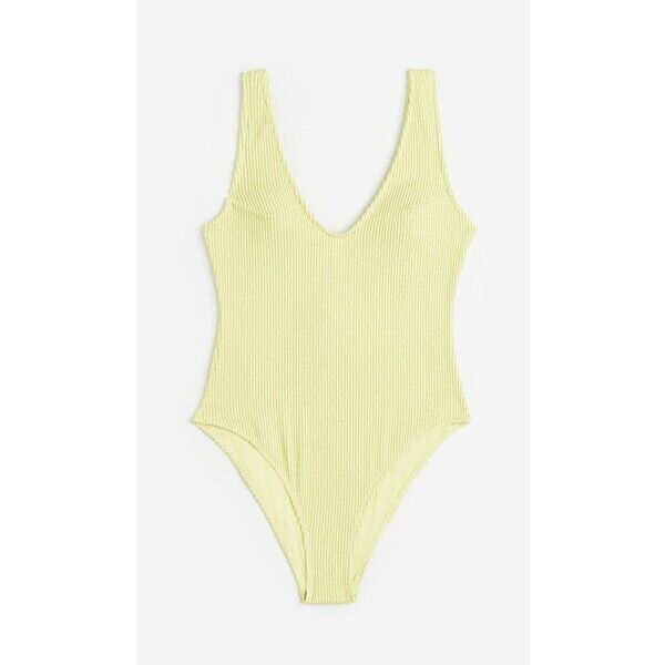 H&M Kostium kąpielowy High Leg - Bardzo głęboki dekolt - Bez rękawów - 1051627001 Jasnożółty