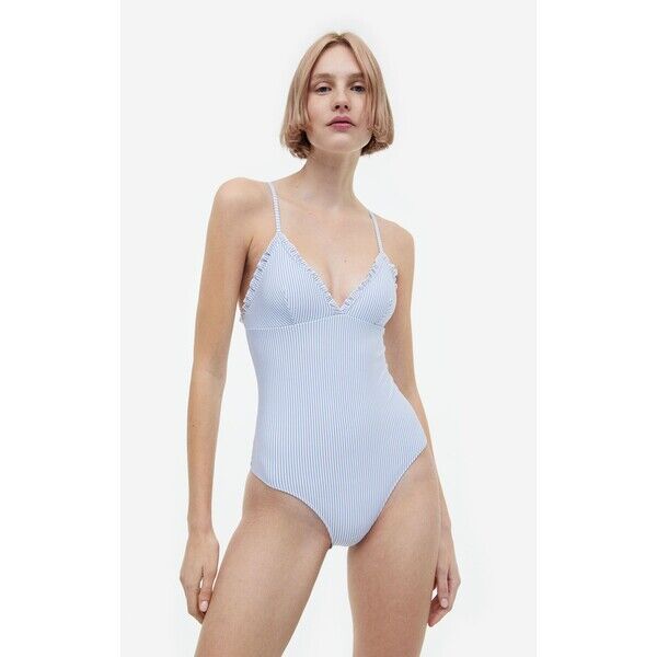 H&M Kostium kąpielowy z usztywnianymi miseczkami - 1032270008 Jasnoniebieski/Białe paski