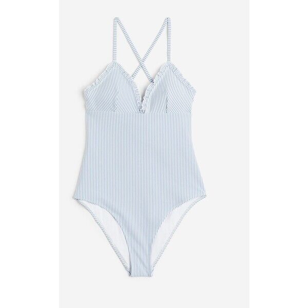 H&M Kostium kąpielowy z usztywnianymi miseczkami - 1032270007 Jasnoniebieski/Białe paski