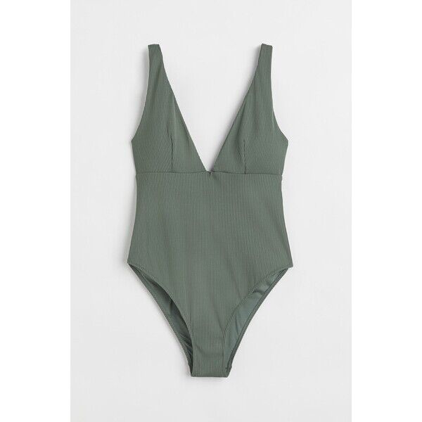 H&M Kostium kąpielowy w prążki - Dekolt w serek - Bez rękawów - 0919129014 Zieleń khaki