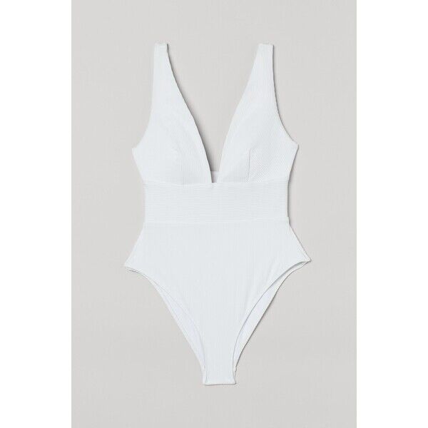 H&M Kostium kąpielowy w prążki - Dekolt w serek - Bez rękawów - 0919129014 Biały