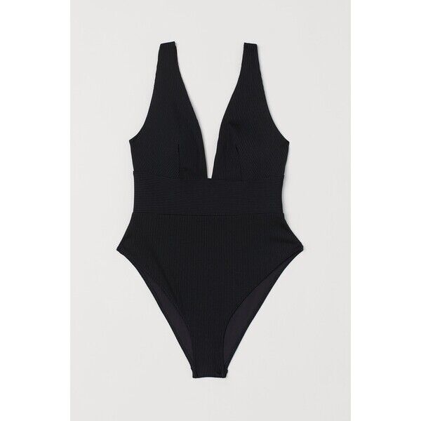 H&M Kostium kąpielowy w prążki - Dekolt w serek - Bez rękawów - 0919129014 Czarny