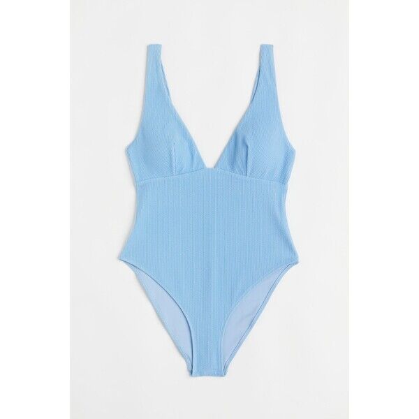 H&M Kostium kąpielowy w prążki - Dekolt w serek - Bez rękawów - 0919129014 Jasnoniebieski