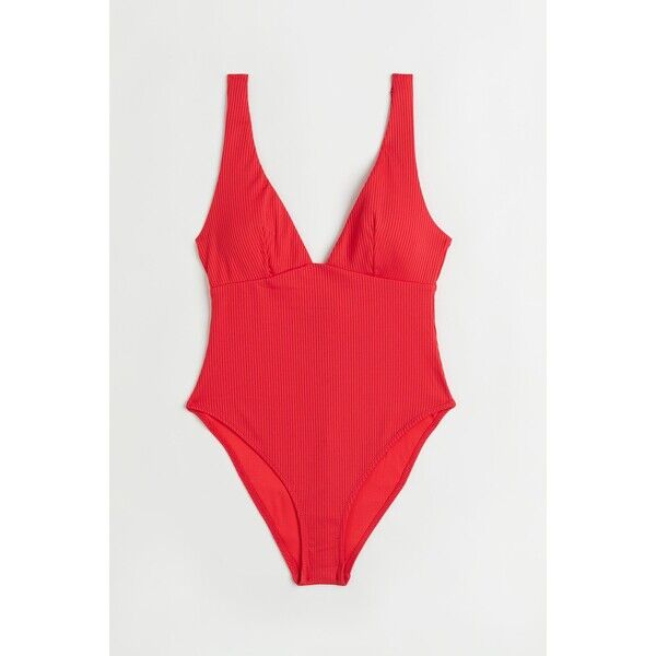 H&M Kostium kąpielowy w prążki - Dekolt w serek - Bez rękawów - 0919129014 Jaskrawoczerwony