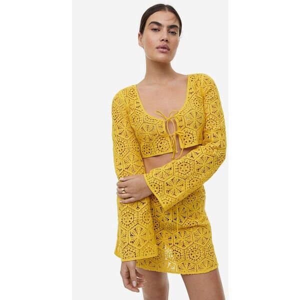 H&M Top plażowy o wyglądzie szydełkowej robótki - 1160132002 Żółty