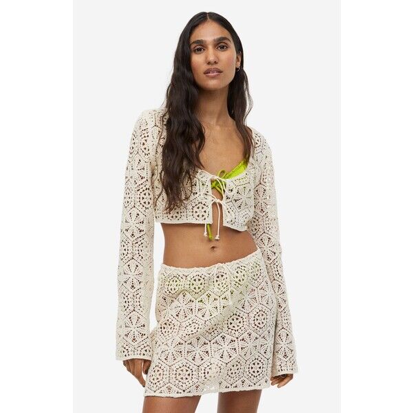 H&M Top plażowy o wyglądzie szydełkowej robótki - 1160132002 Jasnobeżowy