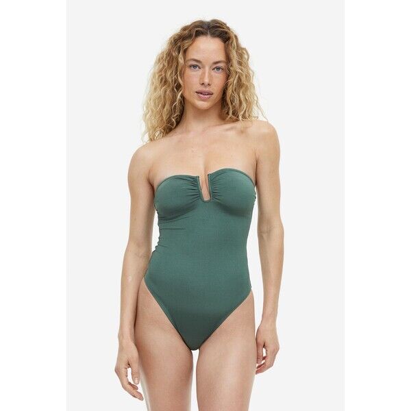 H&M Kostium kąpielowy bandeau High-leg - 1140385002 Zieleń khaki