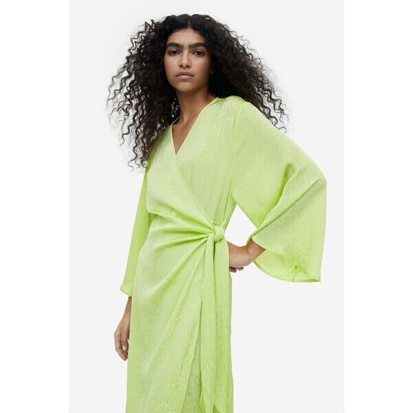 H&M Kopertowa sukienka żakardowa - 1156130001 Limonkowy