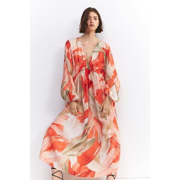 H&M Sukienka oversize z wiązaniem - 1175864002 Koralowy/Wzór