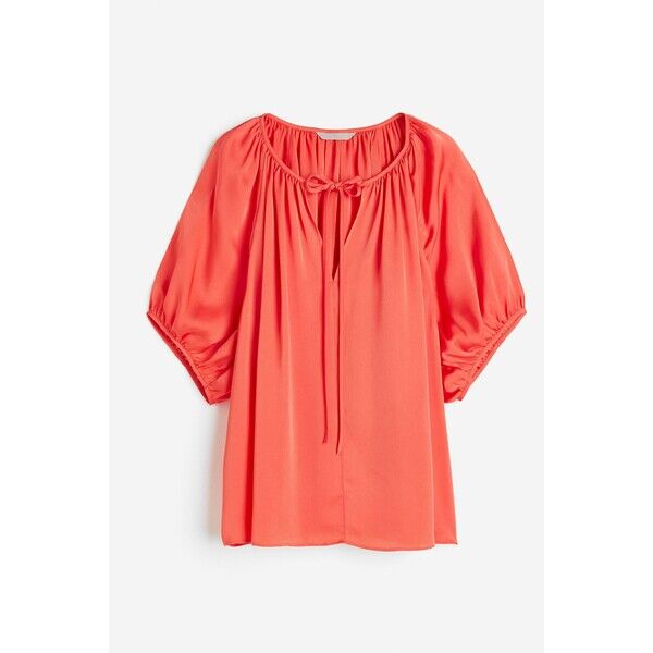H&M Bluzka oversize z wiązaniem - 1144784005 Koralowy