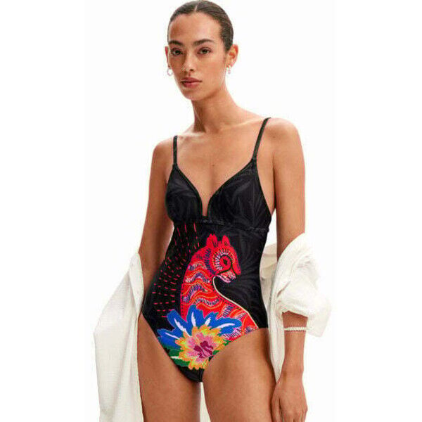 Desigual Kostium kąpielowy na ramiączkach z motywem kotów 24SWMK012000