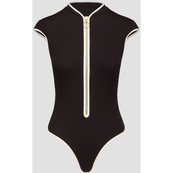 Czarny jednoczęściowy strój kąpielowy damski Seafolly Cap Sleeve Zip Front One Piece 60290072-black 60290072-black