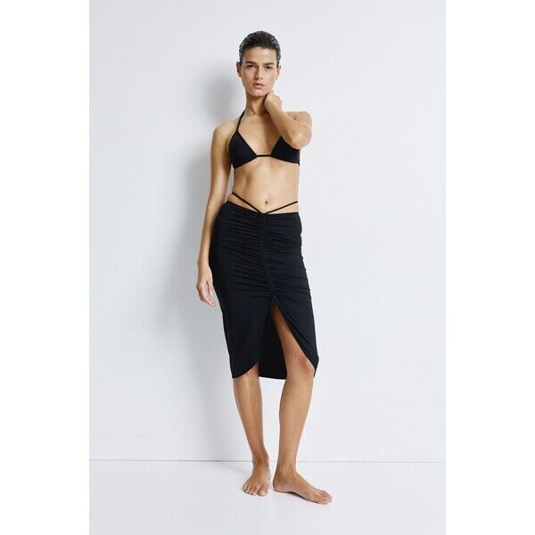 H&M Spódnica plażowa z wiązaniem - Normalna talia - Midi - 1223047001 Czarny