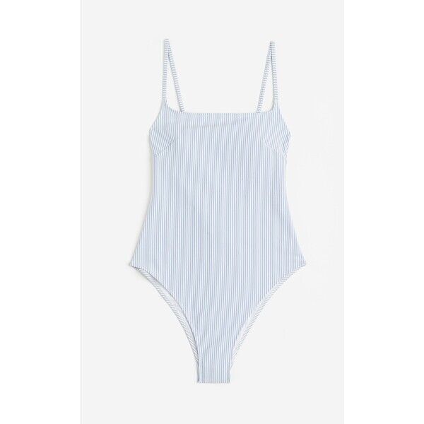H&M Kostium kąpielowy High Leg - Kwadratowy dekolt - Bez rękawów - 1133610003 Jasnoniebieski/Paski