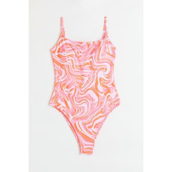 H&M Kostium kąpielowy High leg - Bez rękawów - 0963740010 Jasnoróżowy/Wzór